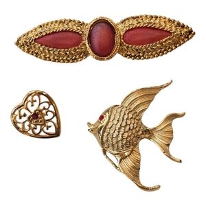 Brooch Vintage 3 Piece Goldtone Metal Bundle